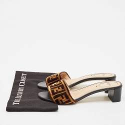 Fendi Brown Zucca Velvet Open Toe Slide Sandals Size 39