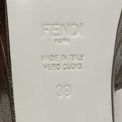Pre Owned Fendi Metallic Dark Grey Leather Platform T-Strap Sandals Size 39