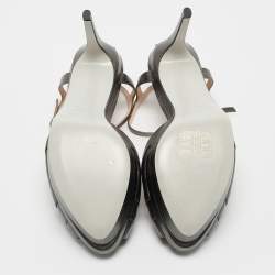 Pre Owned Fendi Metallic Dark Grey Leather Platform T-Strap Sandals Size 39