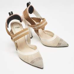 Fendi Multicolor Mesh and Fabric Colibri Slingback Pumps Size 37