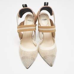 Fendi Multicolor Mesh and Fabric Colibri Slingback Pumps Size 37