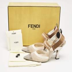 Fendi Multicolor Mesh and Fabric Colibri Slingback Pumps Size 37