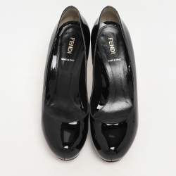 Pre Owned Fendi Black Patent Leather FF Logo Print Heel Pumps Size 37