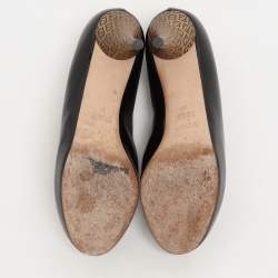Pre Owned Fendi Black Patent Leather FF Logo Print Heel Pumps Size 37