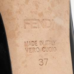 Pre Owned Fendi Black Patent Leather FF Logo Print Heel Pumps Size 37