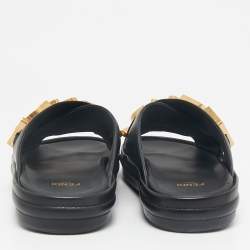 مملوكة مسبقًا Fendi Black Leather Fendigraphy Flat Slides Size 37