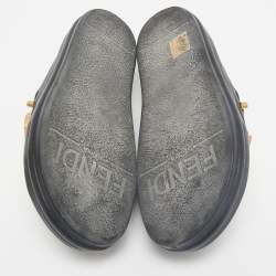 مملوكة مسبقًا Fendi Black Leather Fendigraphy Flat Slides Size 37