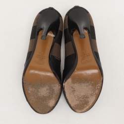 Fendi Black/Brown Leather and Striped Canvas Pequin Peep Toe Pumps Size 36 