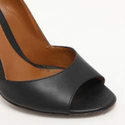 Fendi Black/Brown Leather and Striped Canvas Pequin Peep Toe Pumps Size 36 