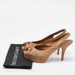 Fendi Beige Suede Fendista Bow Peep Toe Slingback Platform Pumps Size 41