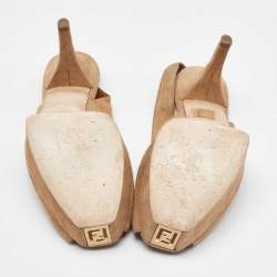 Fendi Beige Suede Fendista Bow Peep Toe Slingback Platform Pumps Size 41