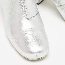 Fendi Silver/White Knit Fabric and Leather Sock Ankle Length Boots Size 38.5