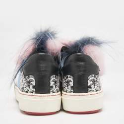 Fendi Multicolor Printed Leather Faux Fur Flynn Low-Top Sneakers Size 38