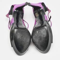 Fendi Black/Pink Patent Leather and Satin Ankle Strap Sandals Size 38
