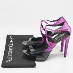 Fendi Black/Pink Patent Leather and Satin Ankle Strap Sandals Size 38