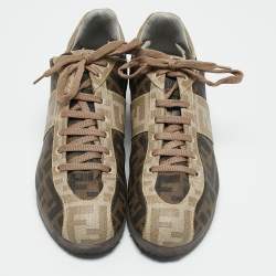 مملوكة مسبقًا حذاء رياضي فندي أف أف بالشعار رباط علوي كانفاس بني مقاس 38