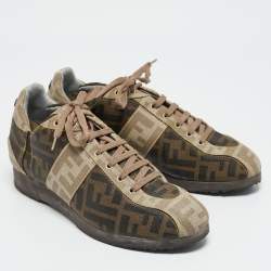 مملوكة مسبقًا حذاء رياضي فندي أف أف بالشعار رباط علوي كانفاس بني مقاس 38