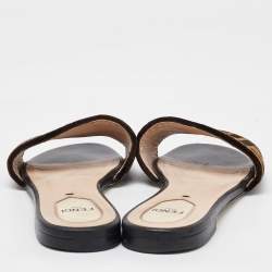Fendi Brown Zucca Velvet Flat Slide Sandals Size 38.5