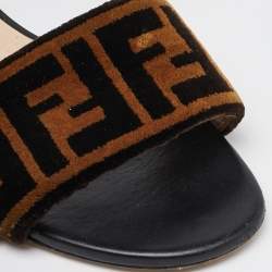Fendi Brown Zucca Velvet Flat Slide Sandals Size 38.5