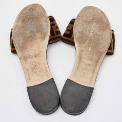 Fendi Brown Zucca Velvet Flat Slide Sandals Size 38.5