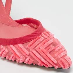 Fendi Pink FF Velvet Colibri Slingback Pumps Size 35