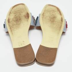 Fendi Multicolor Leather and Patent Flower Embellished Flat Sandals Size 38.5