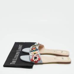 Fendi Multicolor Leather and Patent Flower Embellished Flat Sandals Size 38.5