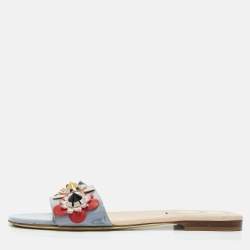 Fendi Multicolor Leather and Patent Flower Embellished Flat Sandals Size 38.5