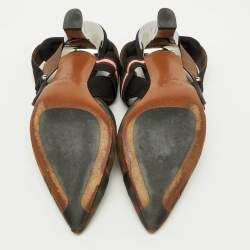 Fendi Brown/Black Zucca Mesh and Fabric Colibri Slingback Pumps Size 35