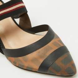 Fendi Brown/Black Zucca Mesh and Fabric Colibri Slingback Pumps Size 35