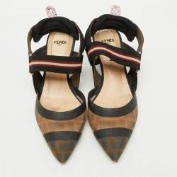 Fendi Brown/Black Zucca Mesh and Fabric Colibri Slingback Pumps Size 35