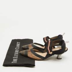 Fendi Brown/Black Zucca Mesh and Fabric Colibri Slingback Pumps Size 35