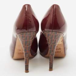 Pre Owned Fendi Burgundy Patent Leather Peep Toe Platform Pumps Size 35