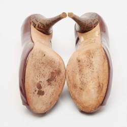 Pre Owned Fendi Burgundy Patent Leather Peep Toe Platform Pumps Size 35