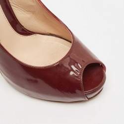Pre Owned Fendi Burgundy Patent Leather Peep Toe Platform Pumps Size 35