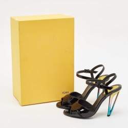 Pre Owned Fendi Black Patent Leather Ankle Strap Sandals Size 36.5
