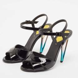 Pre Owned Fendi Black Patent Leather Ankle Strap Sandals Size 36.5