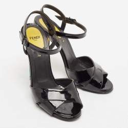 Pre Owned Fendi Black Patent Leather Ankle Strap Sandals Size 36.5
