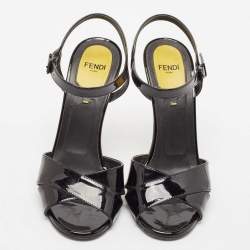Pre Owned Fendi Black Patent Leather Ankle Strap Sandals Size 36.5