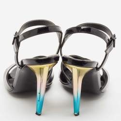 Pre Owned Fendi Black Patent Leather Ankle Strap Sandals Size 36.5