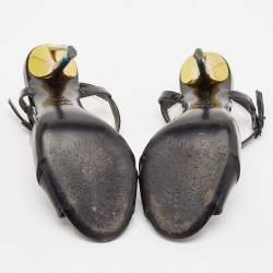 Pre Owned Fendi Black Patent Leather Ankle Strap Sandals Size 36.5