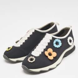 Fendi Black Neoprene Flowerland Slip On Sneakers Size 39