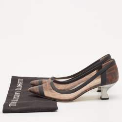 Pre Owned Fendi Brown/Black Zucca Mesh and Leather Colibri Pumps Size 38