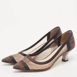 Pre Owned Fendi Brown/Black Zucca Mesh and Leather Colibri Pumps Size 38