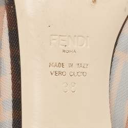 Pre Owned Fendi Brown/Black Zucca Mesh and Leather Colibri Pumps Size 38