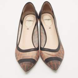 Pre Owned Fendi Brown/Black Zucca Mesh and Leather Colibri Pumps Size 38