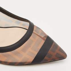 Pre Owned Fendi Brown/Black Zucca Mesh and Leather Colibri Pumps Size 38