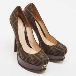 Fendi Brown Zucca Canvas Fendista Platform Pumps Size 39