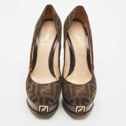 Fendi Brown Zucca Canvas Fendista Platform Pumps Size 39