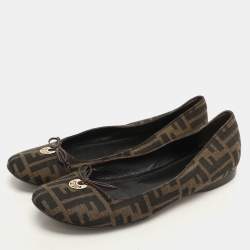 Fendi Tobacco Zucca Canvas Logo Bow Ballet Flats Size 41